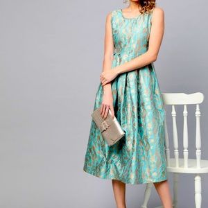 NEW Blue gold brocade  dress M 8